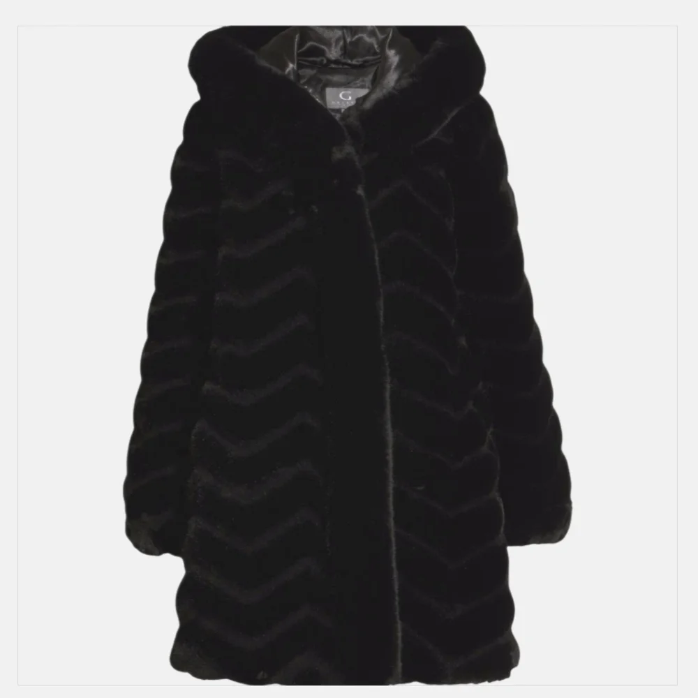 Gallery Hooded Black Faux Fur Jacket Sz L - Picture 4 of 16